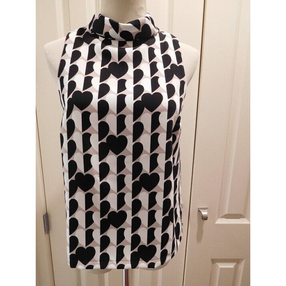 Darling TOPSHOP Mock Neck Sleeveless Heart Print Top US Size 6